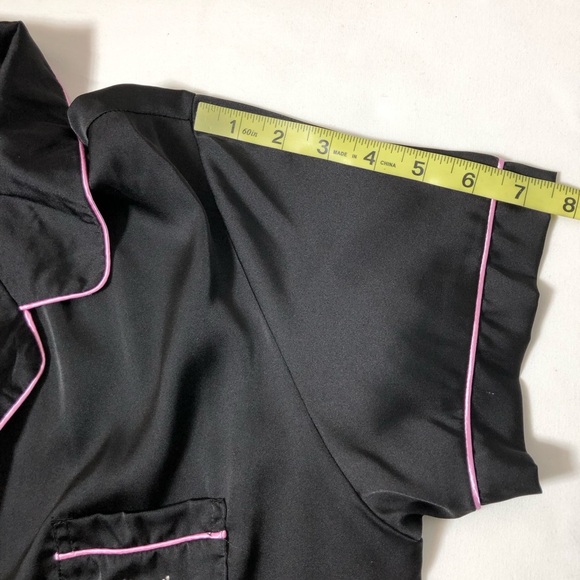 Juicy Couture Women's Satin Black and Pink Rhinestone Button Down Pajama Top XL - Picture 12 of 13